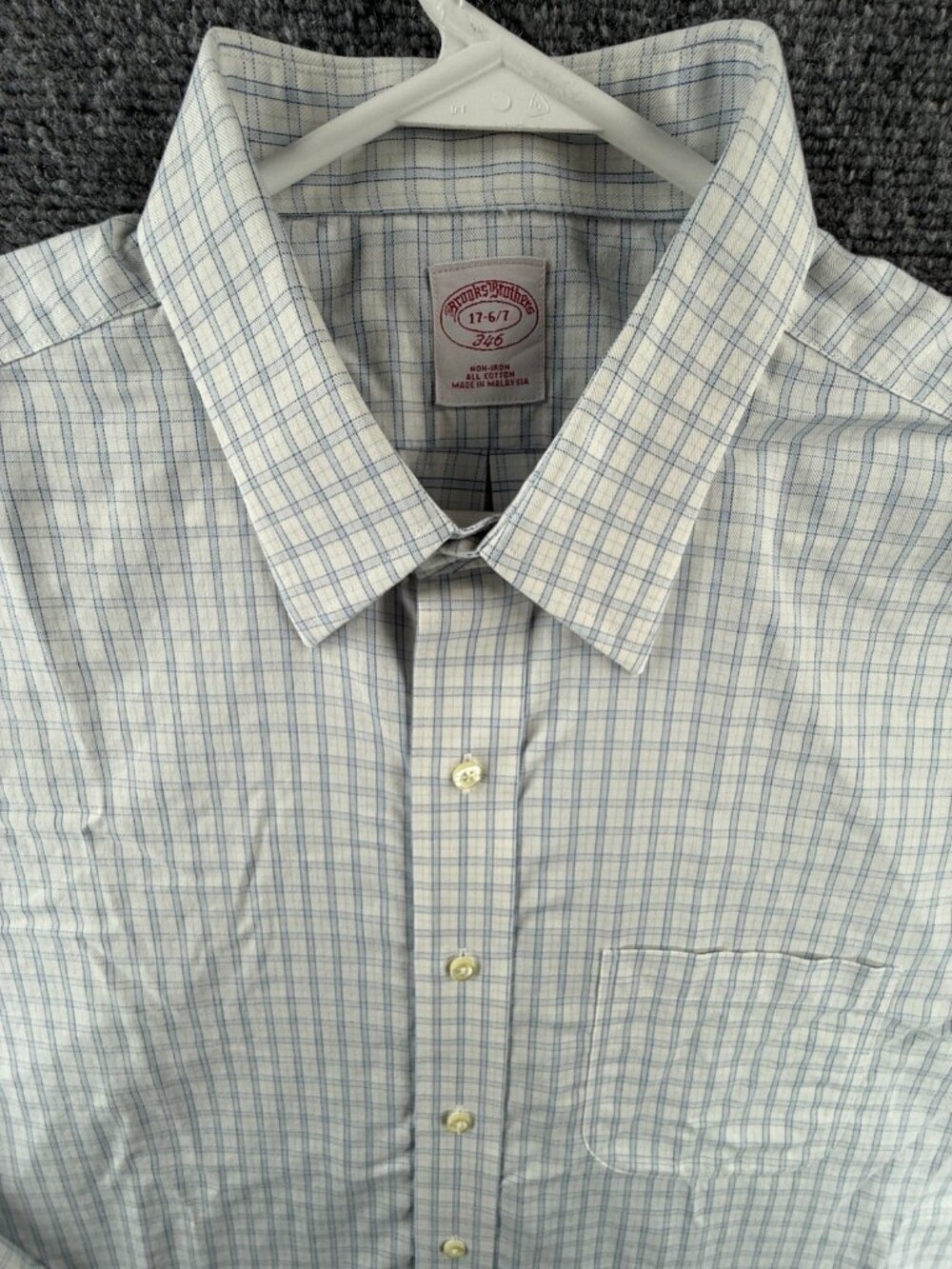 Brooks Brothers Check Non-Iron Cotton Point 17 6/7 Blue Button Up Pocket Mens